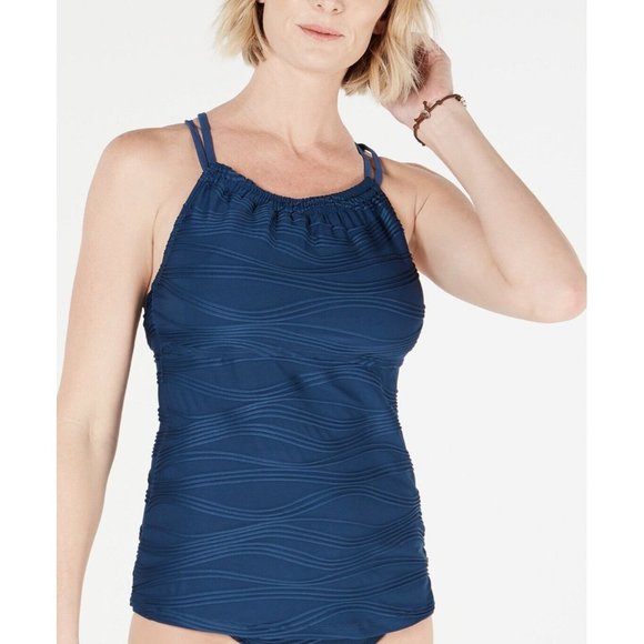 Go by Gossip Wavelength Textured Halter Neck Tankini Top and Bikini Bottom Set - Picture 1 of 3